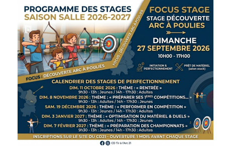 Programme des Stages de la Saison Salle 2026-2027